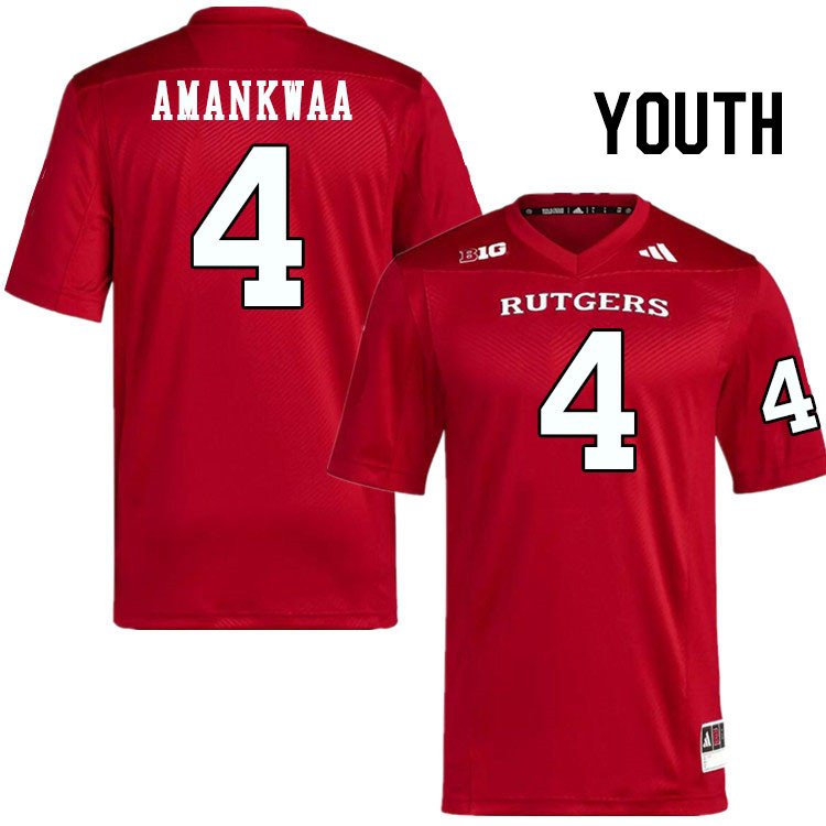 Youth #4 Thomas Amankwaa Rutgers Scarlet Knights 2024 College Football Jerseys Stitched-Scarlet